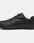 Dannto all black casual barefoot shoes shown from the side