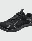 Dannto Aero N1 - men's and women's black wide toe box barefoot shoes shown from a three quarter view