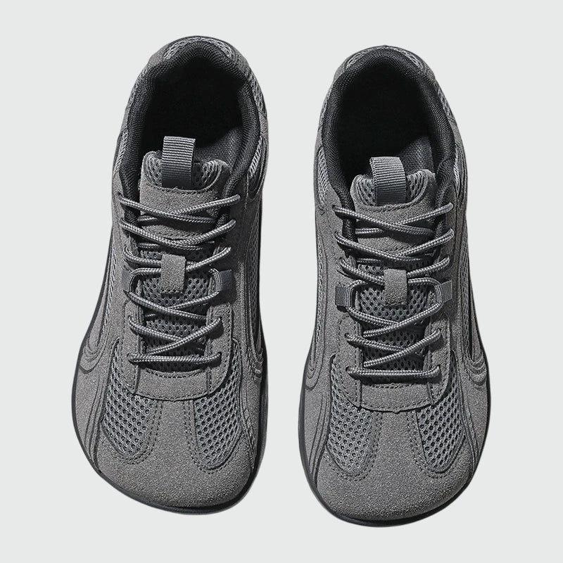 Dannto Aero N1 - men's and women's gray wide toe box barefoot shoes shown from the top