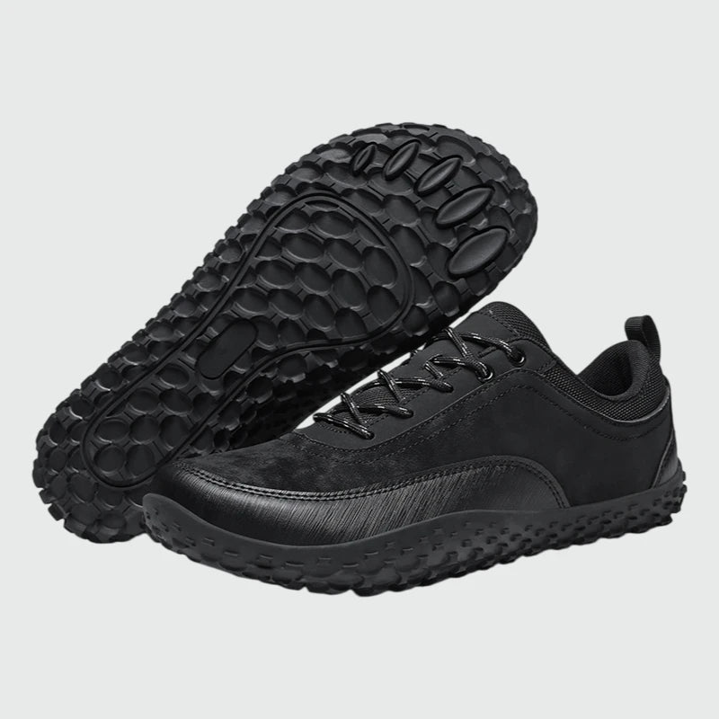 Aero N4 - black wide toe box barefoot for men women shown from a three quarter view