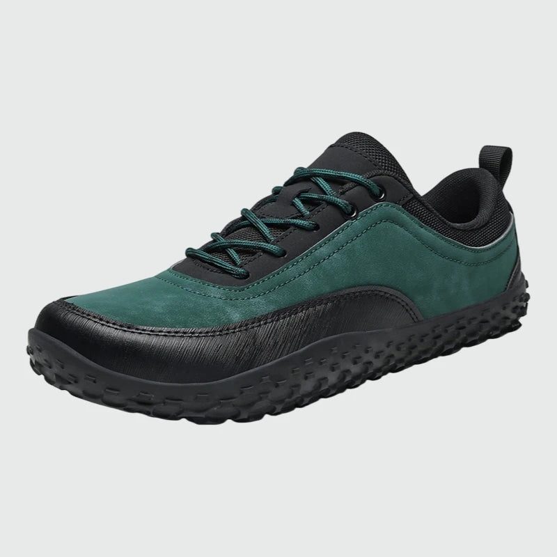 Aero N4 - green wide toe box barefoot for men women shown from a three quarter view
