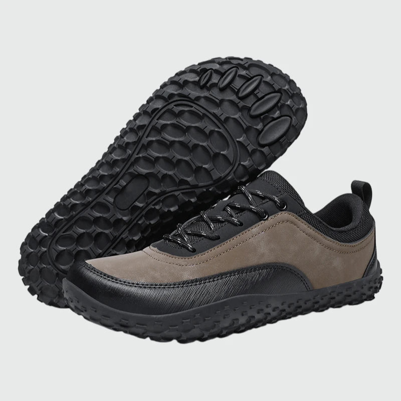 Aero N4 - khaki wide toe box barefoot for men women shown from a three quarter view