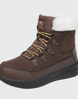 Dannto women‘s coffee winter snow boots shown at a side angle