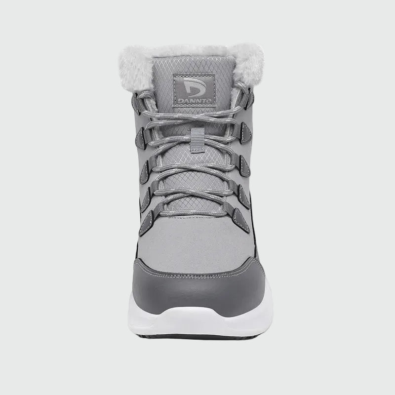 Dannto women‘s light gray winter snow Boots shown from the front