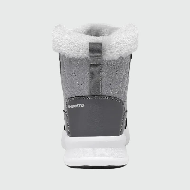 Dannto women‘s light gray winter snow Boots shown from the back