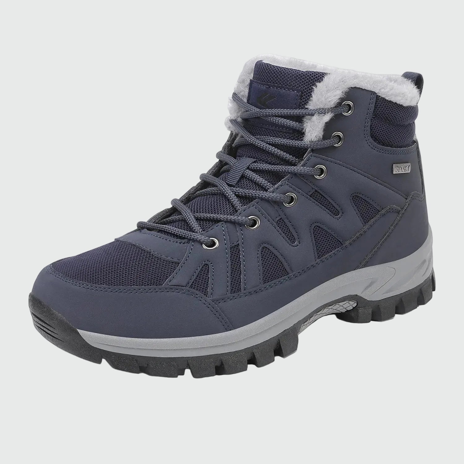 Dannto men‘s blue winter snow Boots shown at a side angle