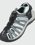 Dannto women's closed toe hiking sandals S2 black blue shown from a three quarter view
