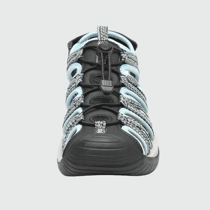 Dannto women's closed toe hiking sandals S2 black blue shown from the front