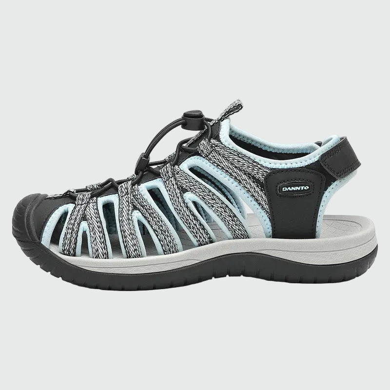 Dannto women's closed toe hiking sandals S2 black blue shown from the side