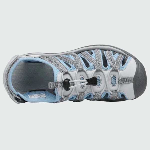 Dannto women's closed toe hiking sandals S2 white blue shown from the top