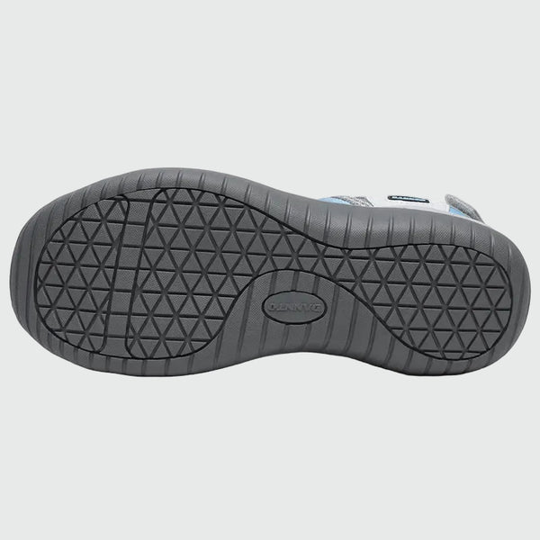 Dannto women's closed toe hiking sandals S2 white blue shown from the bottom