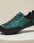 Dannto men's green wide toe outdoor sneakers shown rotating from the side